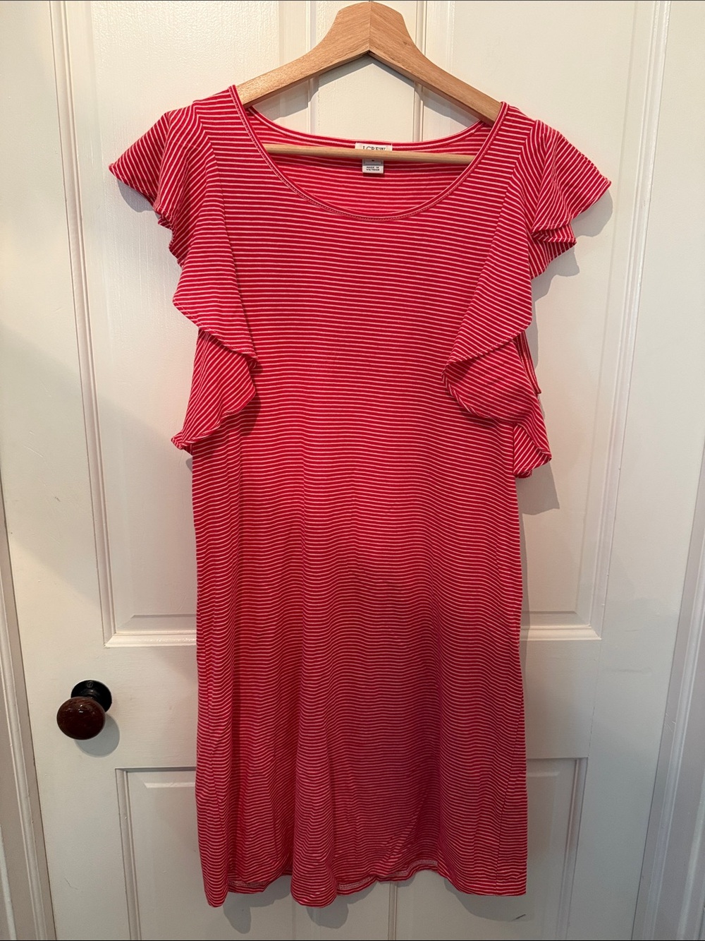 J. Crew Red Striped Flutter-Sleeve Dress
